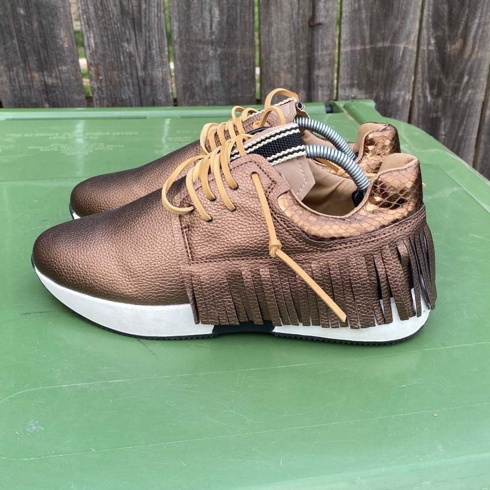 Shu Shop Pepa Bronze Metallic Fringe Sneakers Womens Size 7.5 Platform Boho Shoe
